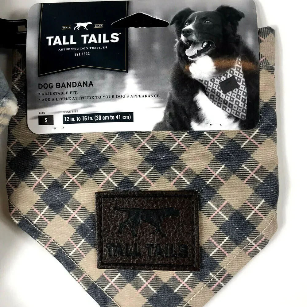 Tall Tails Fleece SCARF And BANDANA SET Tan/Gray PLAID Small 12-16” Winter